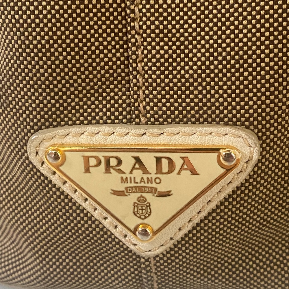 AUTHENTIC PRADA logo convertible tote canvas with leather medium - Picture 10 of 16